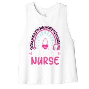 School Nurse Leopard Print Boho Rainbow Nurses Week Cute Gift Women's Racerback Cropped Tank