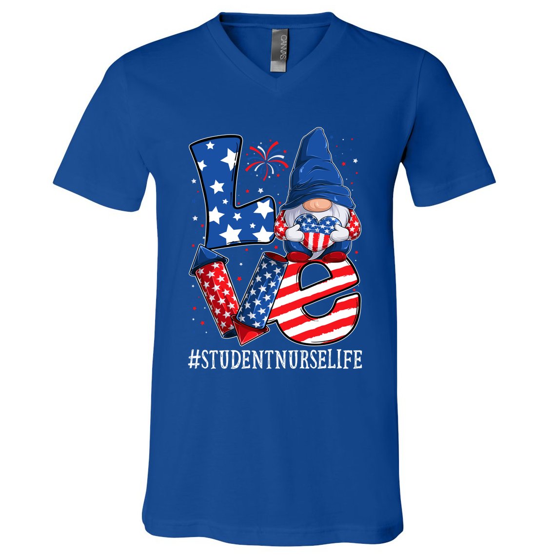 Student Nurse Love 4th Of July Gnome Usa Patriotic Cute Gift V-Neck T-Shirt