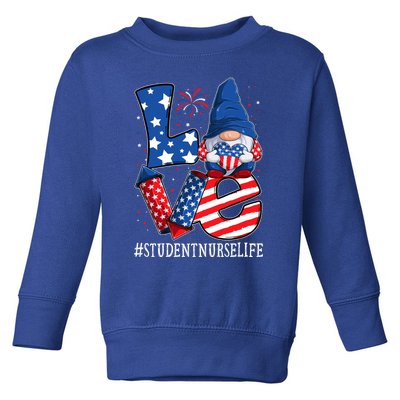 Student Nurse Love 4th Of July Gnome Usa Patriotic Cute Gift Toddler Sweatshirt