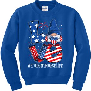 Student Nurse Love 4th Of July Gnome Usa Patriotic Cute Gift Kids Sweatshirt