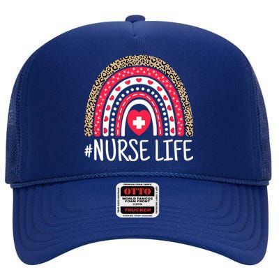 School Nurse Life Nurses Week Rainbow Women Nurses Day High Crown Mesh Back Trucker Hat