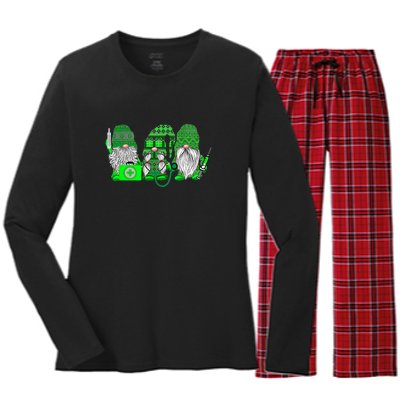 Stethoscope Nurse Life Irish Gnomes Nurse St. Patricks Day Women's Long Sleeve Flannel Pajama Set 