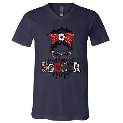 Soccer Nana Leopard Loud And Proud Soccer Nana V-Neck T-Shirt