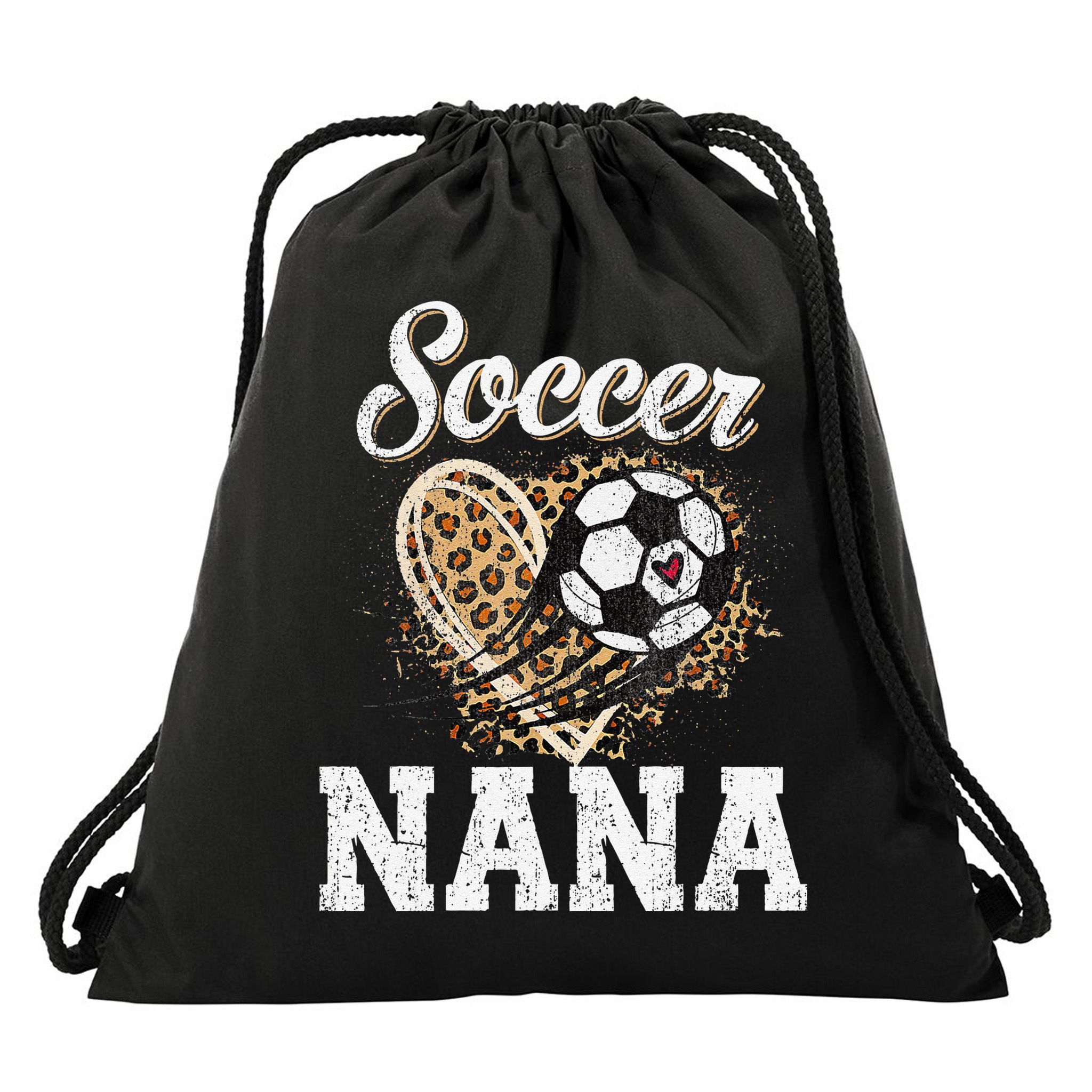 Soccer Nana Leopard Heart Proud Nana Sport Lover Funny Drawstring Bag