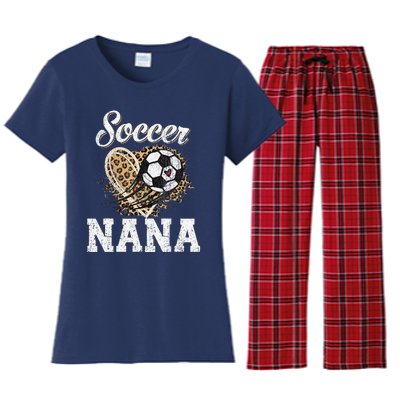 Soccer Nana Leopard Heart Proud Nana Sport Lover Funny Women's Flannel Pajama Set