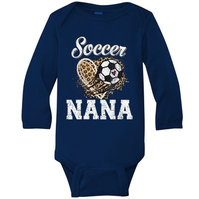 Soccer Nana Leopard Heart Proud Nana Sport Lover Funny Baby Long Sleeve Bodysuit