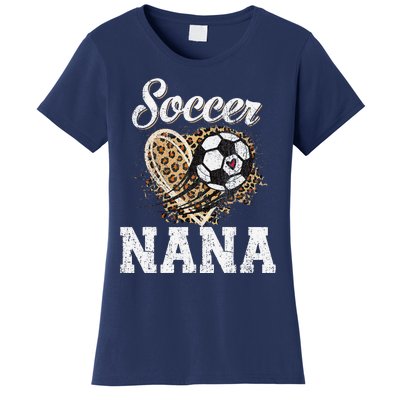 Soccer Nana Leopard Heart Proud Nana Sport Lover Funny Women's T-Shirt