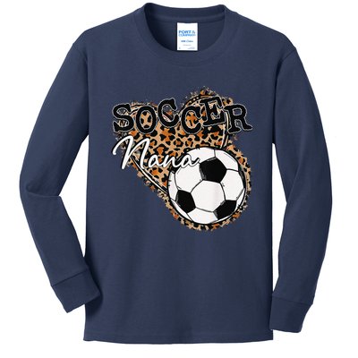 Soccer Nana Leopard Mother's Day Kids Long Sleeve Shirt