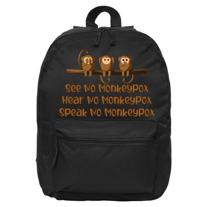 See NO Monkeypox, Hear NO Monkeypox, Speak NO Monkeypox 16 in Basic Backpack