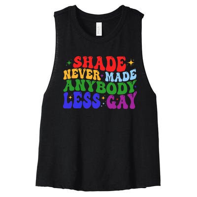 Shade Never Made Anybody Less Gay LGBTQ Rainbow Pride Women's Racerback Cropped Tank