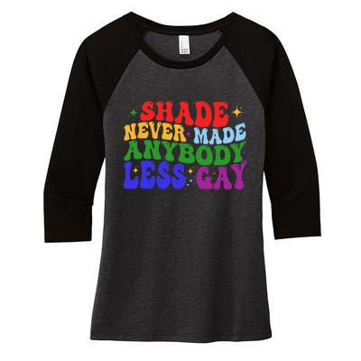 Shade Never Made Anybody Less Gay LGBTQ Rainbow Pride Women's Tri-Blend 3/4-Sleeve Raglan Shirt