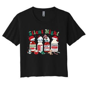 Silent Night Merry Christmas Nurse Pills Pharmacist Pharmacy Women's Crop Top Tee