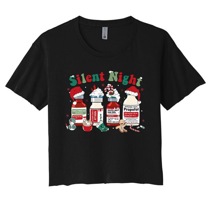 Silent Night Merry Christmas Nurse Pills Pharmacist Pharmacy Women's Crop Top Tee