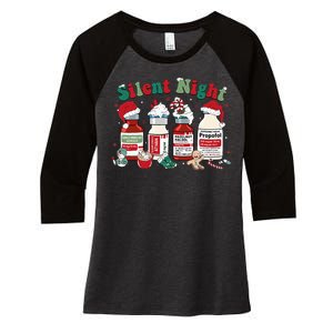 Silent Night Merry Christmas Nurse Pills Pharmacist Pharmacy Women's Tri-Blend 3/4-Sleeve Raglan Shirt