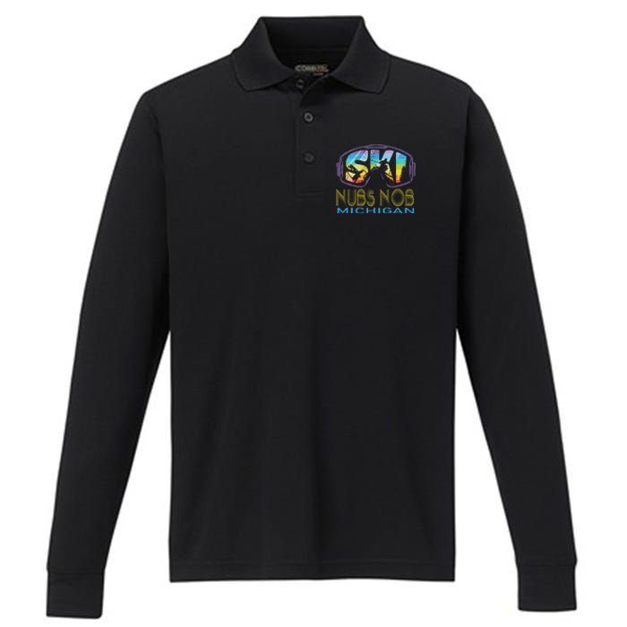 Ski Nubs Nob Michigan Skiing Vacation Performance Long Sleeve Polo