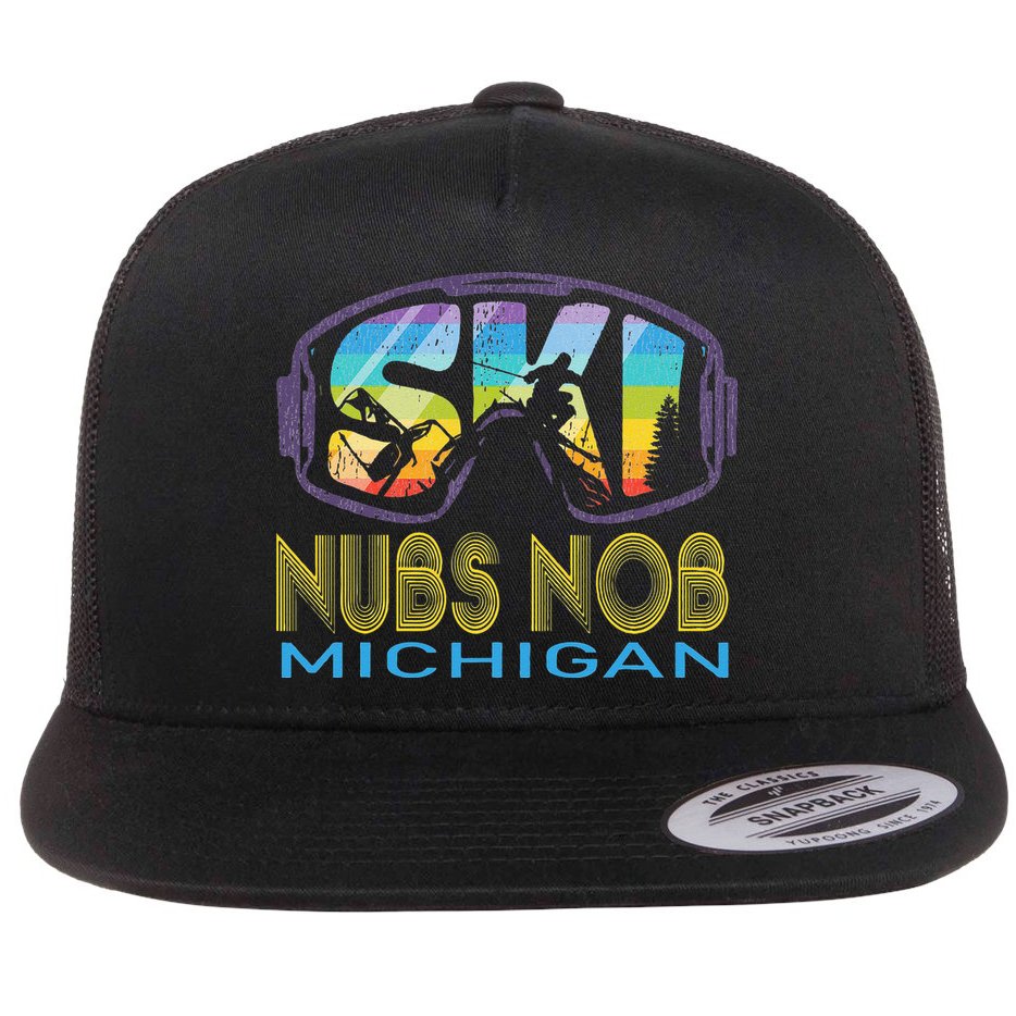 Ski Nubs Nob Michigan Skiing Vacation Flat Bill Trucker Hat