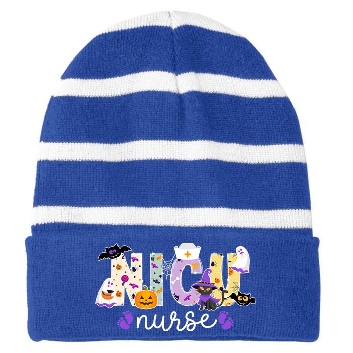 Spooky Nicu Nurse Halloween Neonatal Intensive Care Unit Gift Striped Beanie with Solid Band