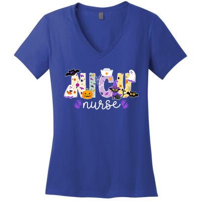 Spooky Nicu Nurse Halloween Neonatal Intensive Care Unit Gift Women's V-Neck T-Shirt