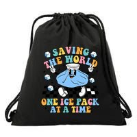 School Nurse Nursing Saving The World One Ice Pack At A Time Drawstring Bag