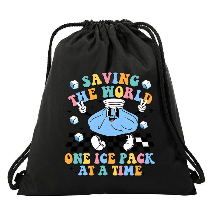 School Nurse Nursing Saving The World One Ice Pack At A Time Drawstring Bag