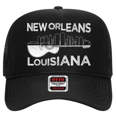 Souvenir New Orleans Guitar Music Louisiana New Orleans High Crown Mesh Back Trucker Hat