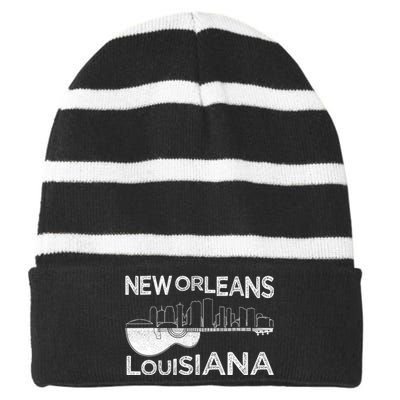 Souvenir New Orleans Guitar Music Louisiana New Orleans Striped Beanie with Solid Band