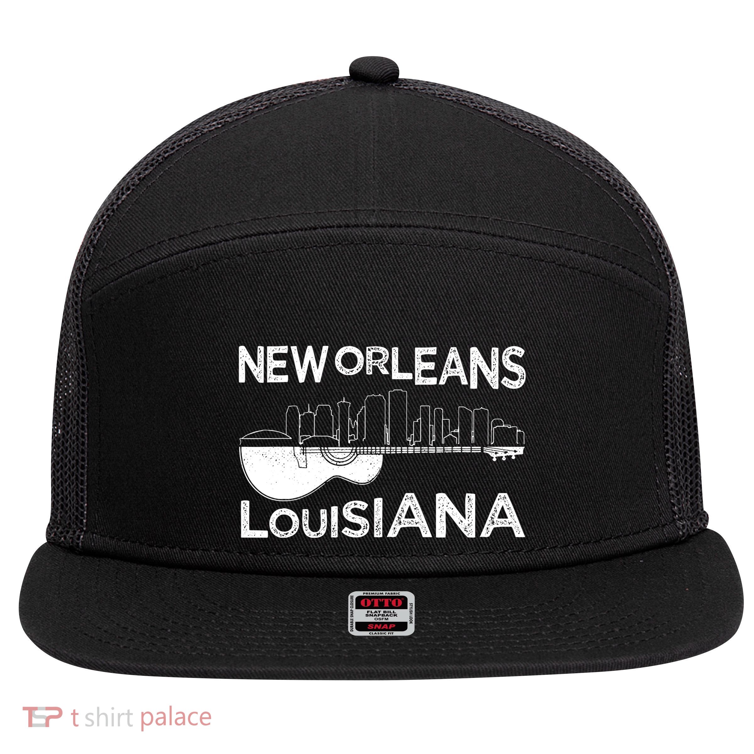 Souvenir New Orleans Guitar Music Louisiana New Orleans 7 Panel Mesh Trucker Snapback Hat