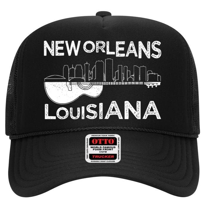 Souvenir New Orleans Guitar Music Louisiana New Orleans High Crown Mesh Back Trucker Hat