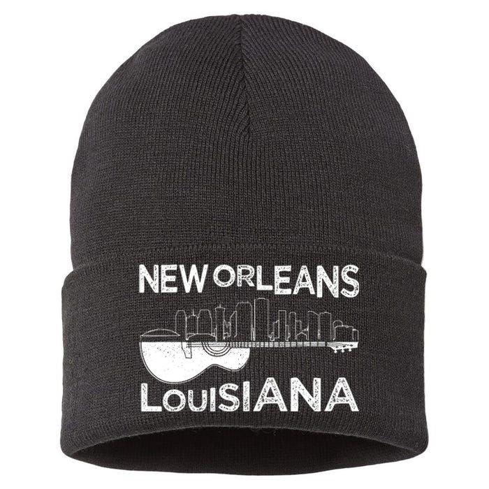 Souvenir New Orleans Guitar Music Louisiana New Orleans Sustainable Knit Beanie