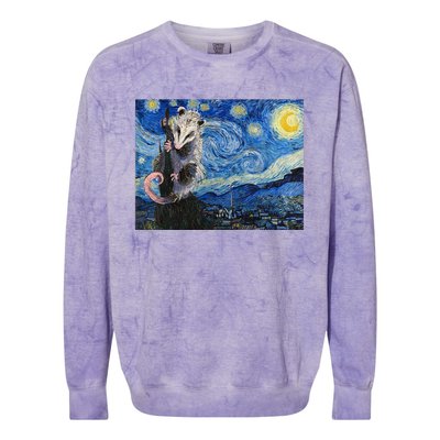 Starry Night Opossum Van Gogh Possum Funny Rodent Animal Colorblast Crewneck Sweatshirt