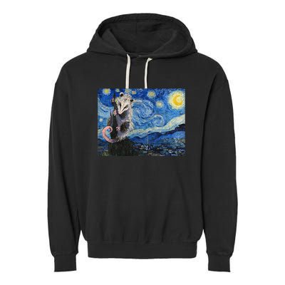 Starry Night Opossum Van Gogh Possum Funny Rodent Animal Garment-Dyed Fleece Hoodie