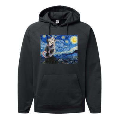 Starry Night Opossum Van Gogh Possum Funny Rodent Animal Performance Fleece Hoodie