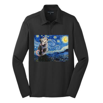 Starry Night Opossum Van Gogh Possum Funny Rodent Animal Silk Touch Performance Long Sleeve Polo