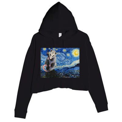 Starry Night Opossum Van Gogh Possum Funny Rodent Animal Crop Fleece Hoodie