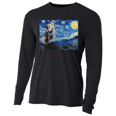 Starry Night Opossum Van Gogh Possum Funny Rodent Animal Cooling Performance Long Sleeve Crew