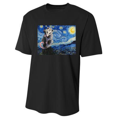 Starry Night Opossum Van Gogh Possum Funny Rodent Animal Performance Sprint T-Shirt