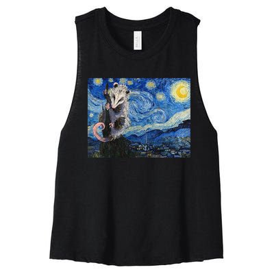 Starry Night Opossum Van Gogh Possum Funny Rodent Animal Women's Racerback Cropped Tank