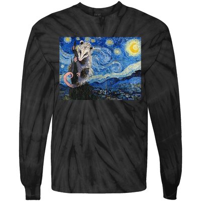 Starry Night Opossum Van Gogh Possum Funny Rodent Animal Tie-Dye Long Sleeve Shirt