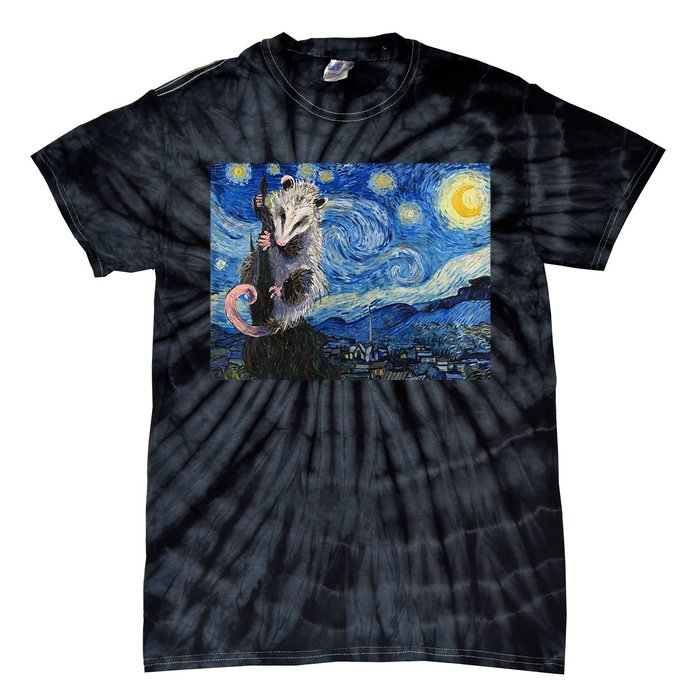 Starry Night Opossum Van Gogh Possum Funny Rodent Animal Tie-Dye T-Shirt