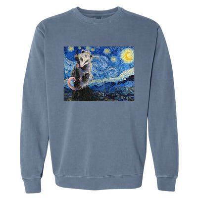 Starry Night Opossum Van Gogh Possum Funny Rodent Animal Garment-Dyed Sweatshirt