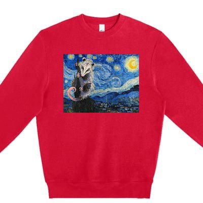 Starry Night Opossum Van Gogh Possum Funny Rodent Animal Premium Crewneck Sweatshirt