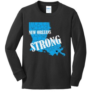 Support New Orleans Nola Strong 2025 Pray For Nola Kids Long Sleeve Shirt