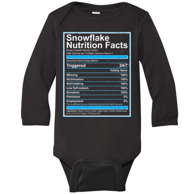 Snowflake Nutrition Facts Baby Long Sleeve Bodysuit