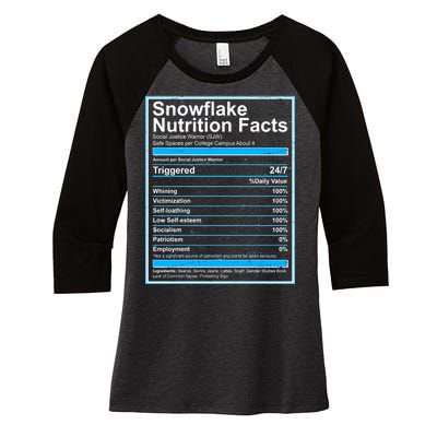 Snowflake Nutrition Facts Women's Tri-Blend 3/4-Sleeve Raglan Shirt