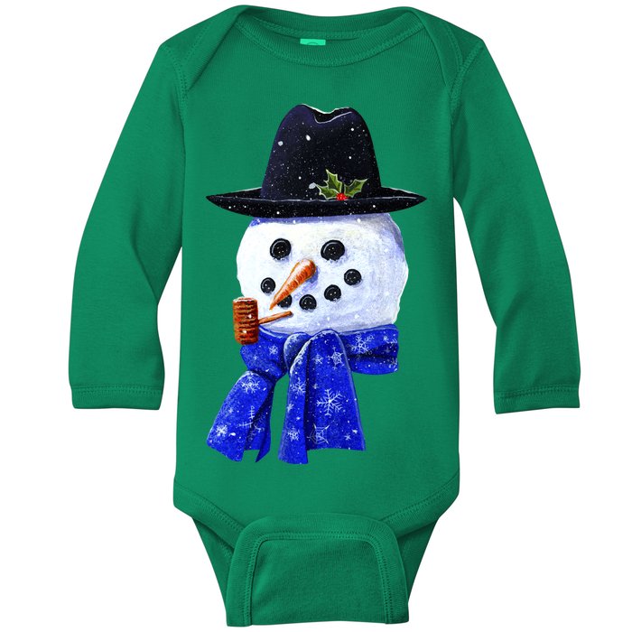 Snowman Smile Baby Long Sleeve Bodysuit