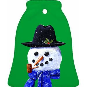 Snowman Smile Ceramic Bell Ornament