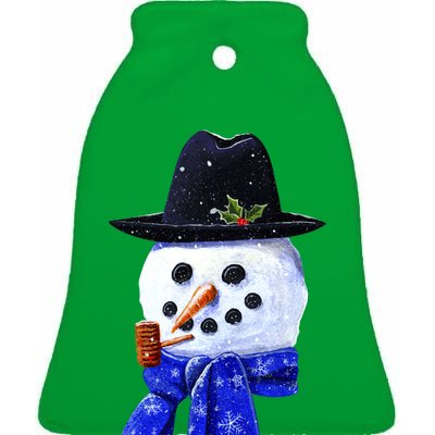 Snowman Smile Ceramic Bell Ornament