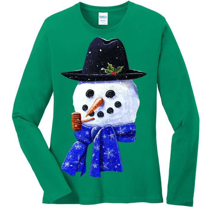 Snowman Smile Ladies Long Sleeve Shirt