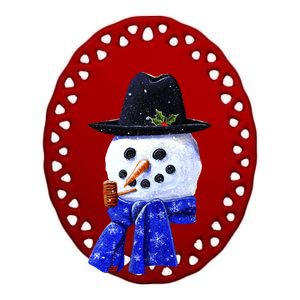 Snowman Smile Ceramic Oval Ornament