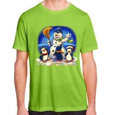 Snowman With Penguins Having Fun Adult ChromaSoft Performance T-Shirt